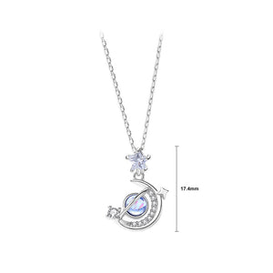 925 Sterling Silver Fashion Temperament Moon Planet Pendant with Cubic Zirconia and Necklace