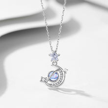 Load image into Gallery viewer, 925 Sterling Silver Fashion Temperament Moon Planet Pendant with Cubic Zirconia and Necklace