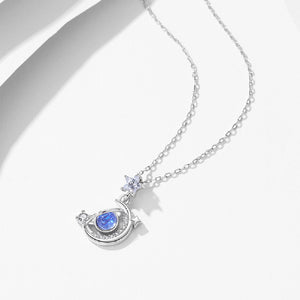 925 Sterling Silver Fashion Temperament Moon Planet Pendant with Cubic Zirconia and Necklace