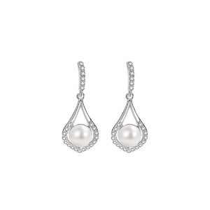 925 Sterling Silver Simple Temperament Water Drop Shape Geometric Imitation Pearl Earrings with Cubic Zirconia