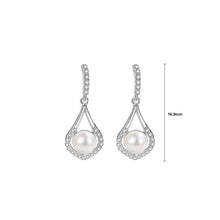 Load image into Gallery viewer, 925 Sterling Silver Simple Temperament Water Drop Shape Geometric Imitation Pearl Earrings with Cubic Zirconia