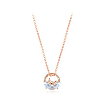 Load image into Gallery viewer, 925 Sterling Silver Plated Rose Gold Simple Fashion Moon Hollow Geometric Pendant with Cubic Zirconia and Necklace