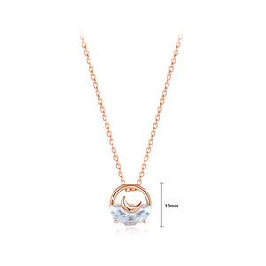 925 Sterling Silver Plated Rose Gold Simple Fashion Moon Hollow Geometric Pendant with Cubic Zirconia and Necklace