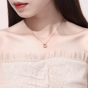 925 Sterling Silver Plated Rose Gold Simple Fashion Moon Hollow Geometric Pendant with Cubic Zirconia and Necklace