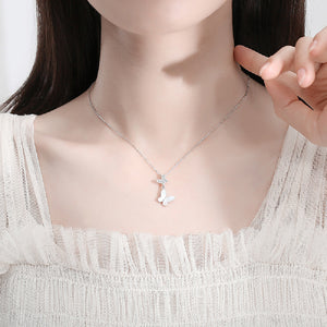925 Sterling Silver Fashion Double Butterfly Mother-of-pearl Pendant with Cubic Zirconia and Necklace