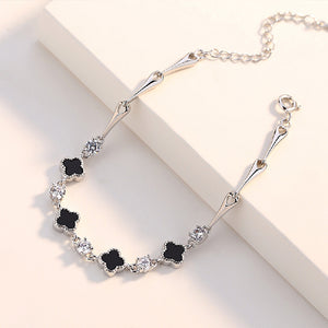 925 Sterling Silver Fashion Temperament Black Four-leafed Clover Bracelet with Cubic Zirconia