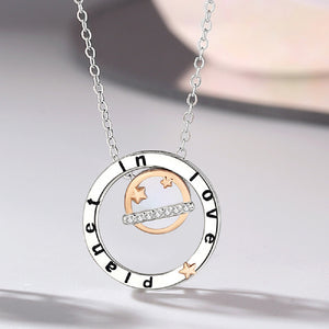 925 Sterling Silver Fashion Fashion Personality Hollow Planet Pendant with Cubic Zirconia and Necklace