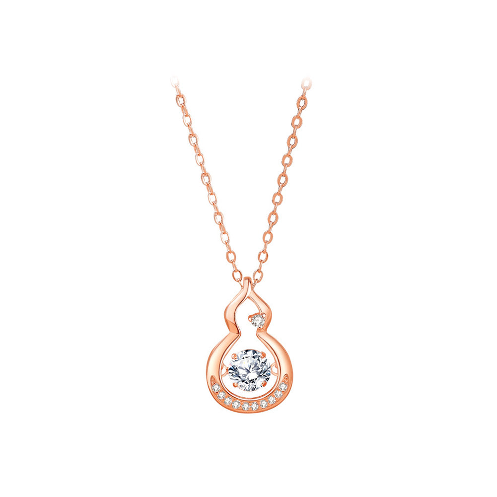 925 Sterling Silver Plated Rose Gold Simple Fashion Hollow Gourd Pendant with Cubic Zirconia and Necklace