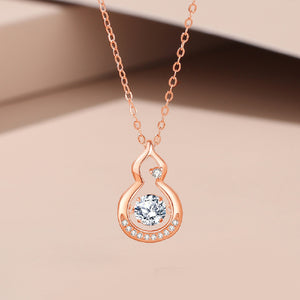 925 Sterling Silver Plated Rose Gold Simple Fashion Hollow Gourd Pendant with Cubic Zirconia and Necklace