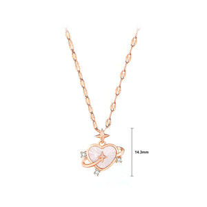 925 Sterling Silver Plated Rose Gold Simple Romantic Star Heart Mother-of-Pearl Pendant with Cubic Zirconia and Necklace
