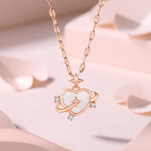 Load image into Gallery viewer, 925 Sterling Silver Plated Rose Gold Simple Romantic Star Heart Mother-of-Pearl Pendant with Cubic Zirconia and Necklace