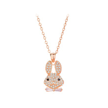 Load image into Gallery viewer, 925 Sterling Silver Plated Rose Gold Fashion Brilliant Rabbit Pendant with Cubic Zirconia and Necklace