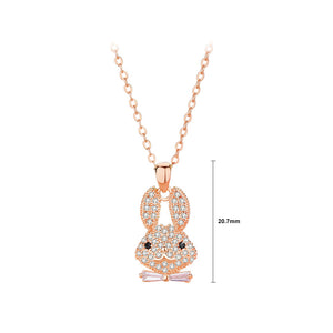925 Sterling Silver Plated Rose Gold Fashion Brilliant Rabbit Pendant with Cubic Zirconia and Necklace