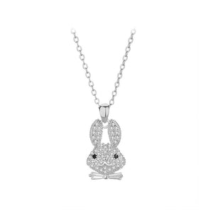 925 Sterling Silver Fashion Brilliant Rabbit Pendant with Cubic Zirconia and Necklace