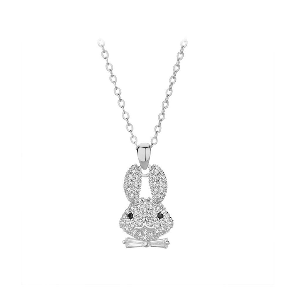 925 Sterling Silver Fashion Brilliant Rabbit Pendant with Cubic Zirconia and Necklace