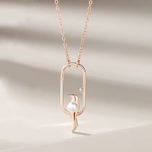 Load image into Gallery viewer, 925 Sterling Silver Plated Rose Gold Fashion Creative Bird Imitation Pearl Geometric Pendant with Necklace