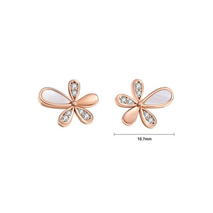 925 Sterling Silver Plated Rose Gold Simple Fashion Flower Mother-of-pearl Stud Earrings with Cubic Zirconia