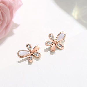 925 Sterling Silver Plated Rose Gold Simple Fashion Flower Mother-of-pearl Stud Earrings with Cubic Zirconia