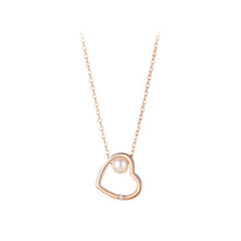 Load image into Gallery viewer, 925 Sterling Silver Plated Rose Gold Simple Fashion Hollow Heart Shape Imitation Pearl Pendant with Necklace