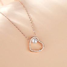 Load image into Gallery viewer, 925 Sterling Silver Plated Rose Gold Simple Fashion Hollow Heart Shape Imitation Pearl Pendant with Necklace