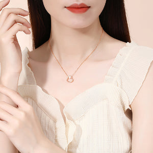 925 Sterling Silver Plated Rose Gold Simple Fashion Hollow Heart Shape Imitation Pearl Pendant with Necklace