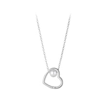 Load image into Gallery viewer, 925 Sterling Silver Simple Fashion Hollow Heart Shape Imitation Pearl Pendant with Necklace