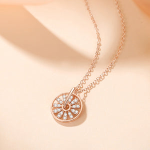 925 Sterling Silver Plated Rose Gold Fashion Temperament Sunflower Geometric Pendant with Cubic Zirconia and Necklace
