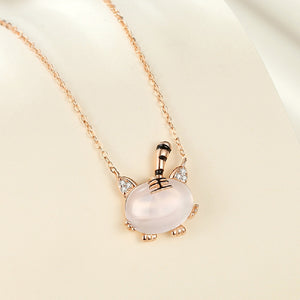 925 Sterling Silver Plated Rose Gold Fashion Personality Zodiac Tiger Imitation Chalcedony Pendant with Necklace