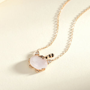 925 Sterling Silver Plated Rose Gold Fashion Personality Zodiac Tiger Imitation Chalcedony Pendant with Necklace