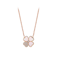 Load image into Gallery viewer, 925 Sterling Silver Plated Rose Gold Simple and Fashion Four-leafed Clover Mother-of-pearl Pendant with Cubic Zirconia and Necklace