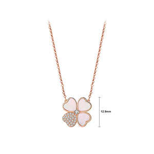 925 Sterling Silver Plated Rose Gold Simple and Fashion Four-leafed Clover Mother-of-pearl Pendant with Cubic Zirconia and Necklace