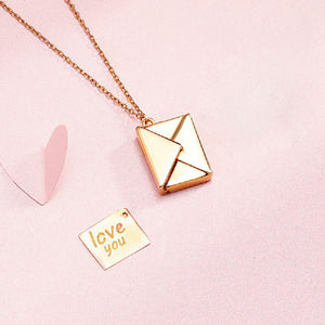 925 Sterling Silver Plated Rose Gold Simple Romantic Love Letter Envelope Pendant with Necklace