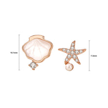 Load image into Gallery viewer, 925 Sterling Silver Plated Rose Gold Fashion Simple Shell Starfish Imitation Pearl Asymmetric Stud Earrings with Cubic Zirconia