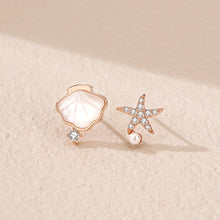 Load image into Gallery viewer, 925 Sterling Silver Plated Rose Gold Fashion Simple Shell Starfish Imitation Pearl Asymmetric Stud Earrings with Cubic Zirconia