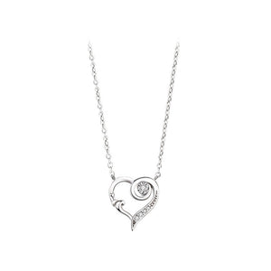 925 Sterling Silver Creative Romantic Sea Wave Hollow Heart Pendant with Cubic Zirconia and Necklace