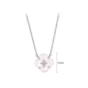 925 Sterling Silver Fashion Simple Four-leafed Clover Mother-of-Pearl Pendant with Cubic Zirconia and Necklace