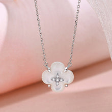 Load image into Gallery viewer, 925 Sterling Silver Fashion Simple Four-leafed Clover Mother-of-Pearl Pendant with Cubic Zirconia and Necklace