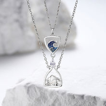 Load image into Gallery viewer, 925 Sterling Silver Fashion Temperament Enamel Sea Wave Hollow Geometric Pendant with Cubic Zirconia and Necklace