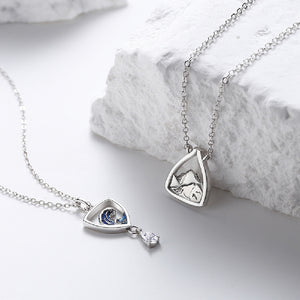 925 Sterling Silver Fashion Temperament Enamel Sea Wave Hollow Geometric Pendant with Cubic Zirconia and Necklace