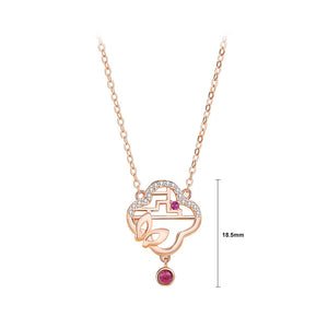925 Sterling Silver Plated Rose Gold Fashion Vintage Window Butterfly Pendant with Cubic Zirconia and Necklace