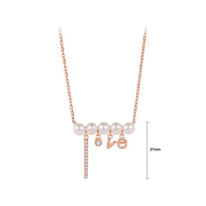 925 Sterling Silver Plated Rose Gold Elegant Romantic Love Imitation Pearl Pendant with Cubic Zirconia and Necklace