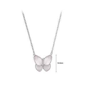 925 Sterling Silver Fashion Temperament Butterfly Mother-of-pearl Pendant with Cubic Zirconia and Necklace