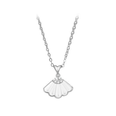 925 Sterling Silve Fashion Temperament Skirt Mother-of-pearl Pendant with Cubic Zirconia and Necklace