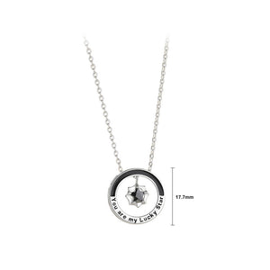925 Sterling Silver Fashion Simple Star Geometric Circle Couple Pendant with Black Cubic Zirconia and Necklace
