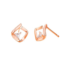 Load image into Gallery viewer, 925 Sterling Silver Plated Rose Gold Fashion Simple Ribbon Geometric Stud Earrings with Cubic Zirconia