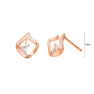925 Sterling Silver Plated Rose Gold Fashion Simple Ribbon Geometric Stud Earrings with Cubic Zirconia