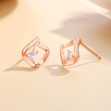 Load image into Gallery viewer, 925 Sterling Silver Plated Rose Gold Fashion Simple Ribbon Geometric Stud Earrings with Cubic Zirconia