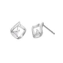 Load image into Gallery viewer, 925 Sterling Silver Fashion Simple Ribbon Geometric Stud Earrings with Cubic Zirconia