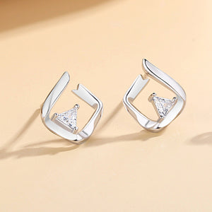 925 Sterling Silver Fashion Simple Ribbon Geometric Stud Earrings with Cubic Zirconia