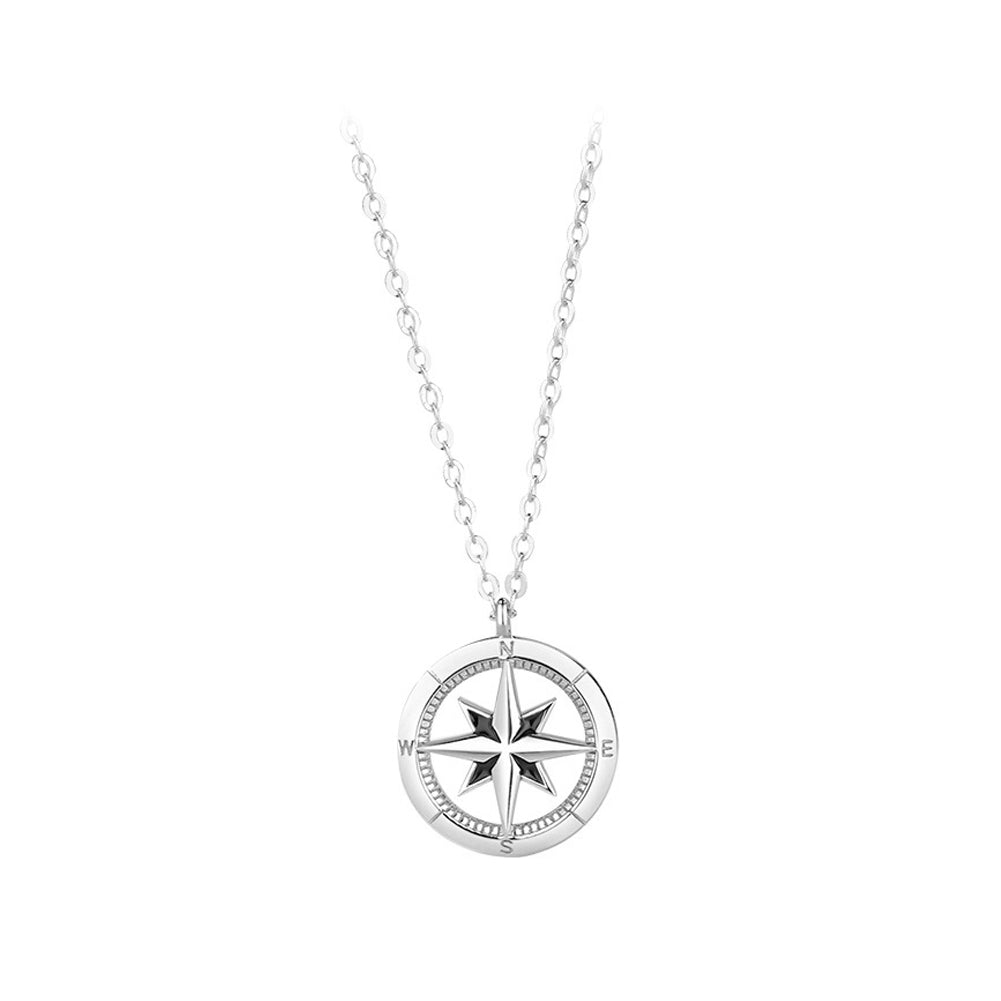 925 Sterling Silver Fashion Temperament Eight-pointed Star Hollow Round Couple Pendant with Necklace